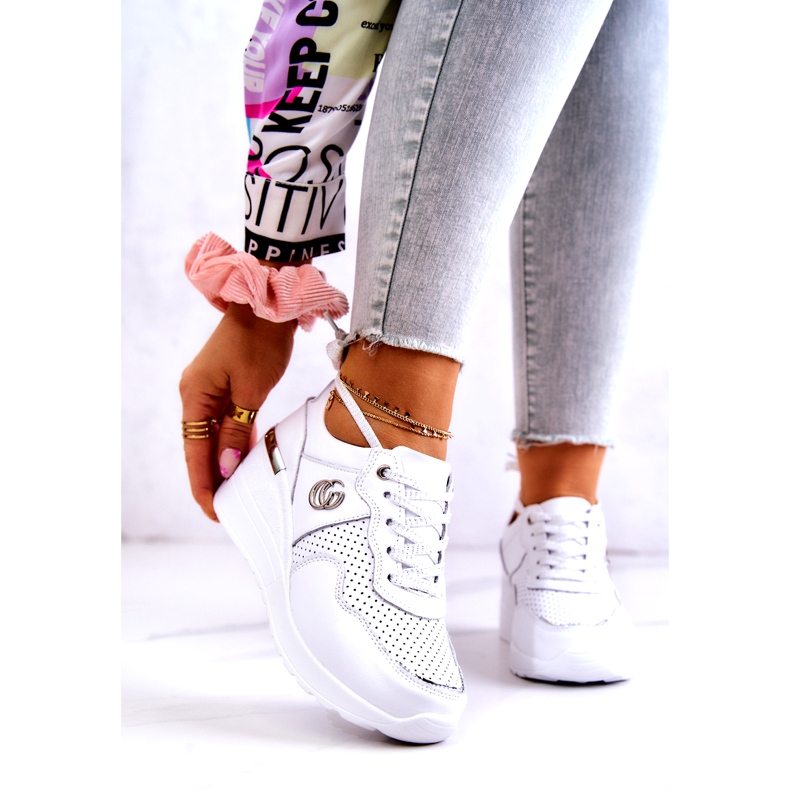 S.Barski Tênis esportivo feminino de couro loissa branco prata 1