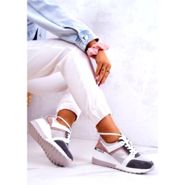 S.Barski Tênis esportivos de couro com cunha cinza prateado Elissa branco rosa prata 1