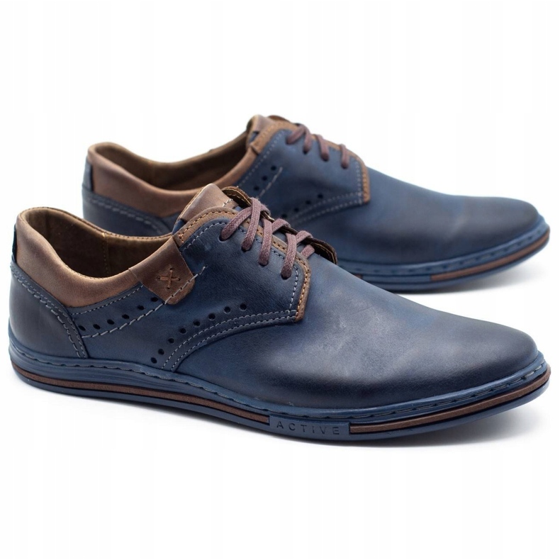 Polbut Sapatos masculinos casuais 402, azul marinho e marrom 2