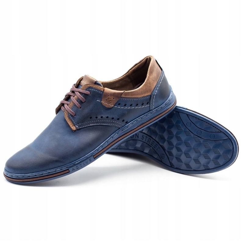 Polbut Sapatos masculinos casuais 402, azul marinho e marrom 3