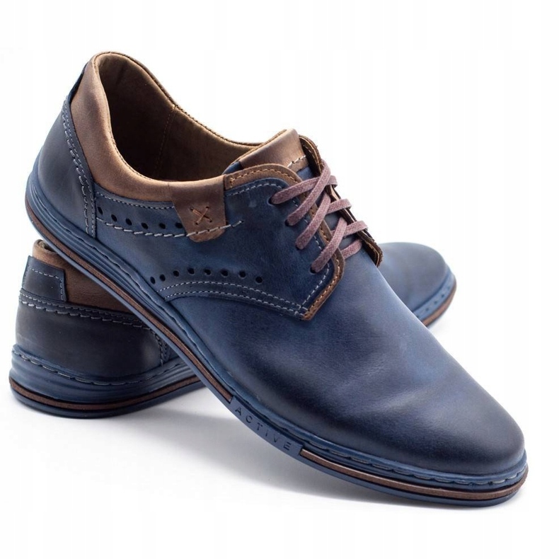 Polbut Sapatos masculinos casuais 402, azul marinho e marrom 4