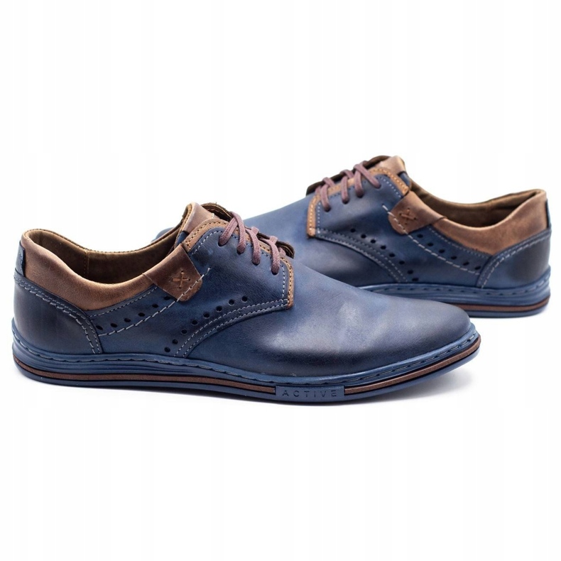 Polbut Sapatos masculinos casuais 402, azul marinho e marrom 5