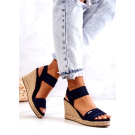 Sandálias femininas em cunha Big Star JJ274977 Azul Marinho 3