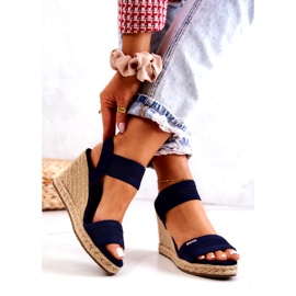 Sandálias femininas em cunha Big Star JJ274977 Azul Marinho 2