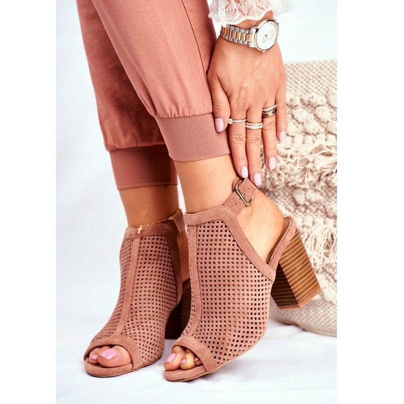 FB1 Botas Openwork Feminino Peep Toe Pink Paradise marrom 1