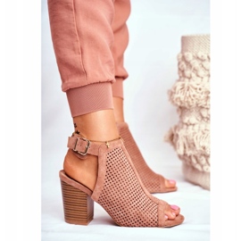 FB1 Botas Openwork Feminino Peep Toe Pink Paradise castanho 3