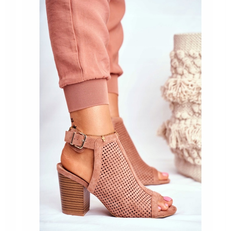 FB1 Botas Openwork Feminino Peep Toe Pink Paradise marrom 3