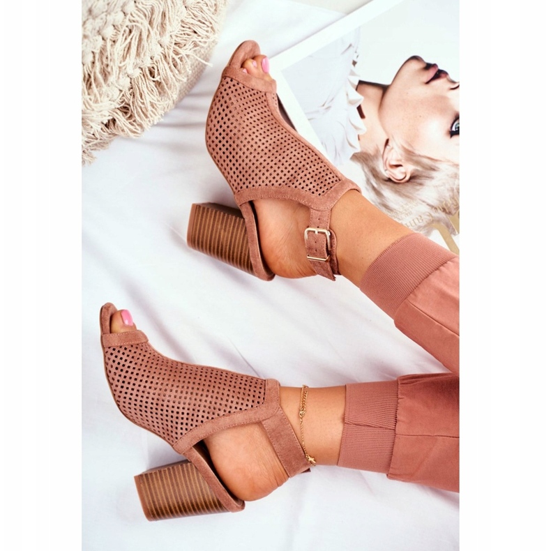 FB1 Botas Openwork Feminino Peep Toe Pink Paradise castanho 4