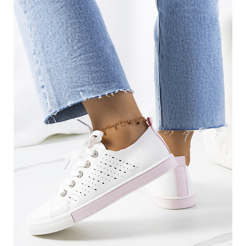 Tênis feminino Tuuri em branco e rosa 1