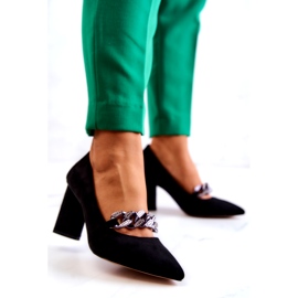 S.Barski Bombas de camurça feminina com uma corrente preta preto 2