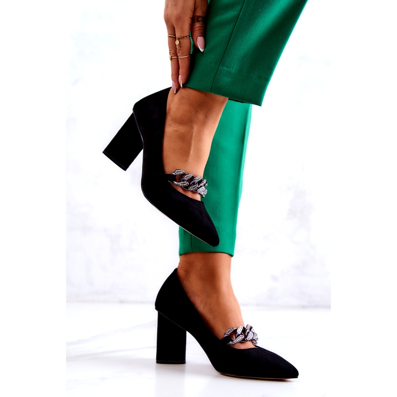 S.Barski Bombas de camurça feminina com uma corrente preta preto 3