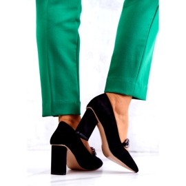 S.Barski Bombas de camurça feminina com uma corrente preta preto 5