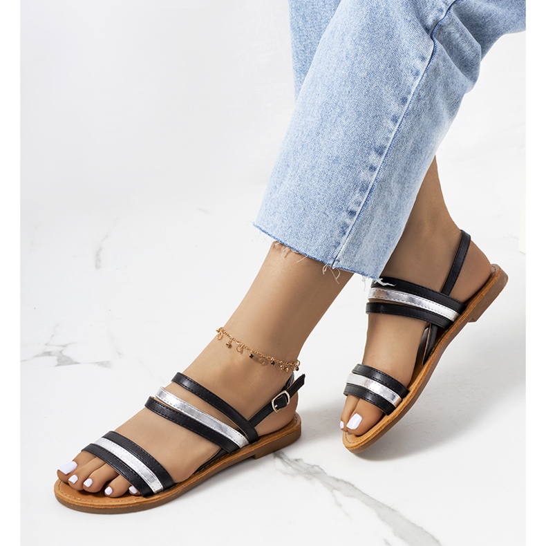 Sandálias Hibbins de mulher negra preto prata 1