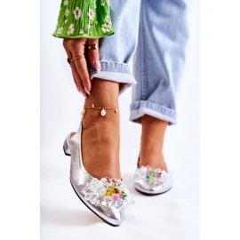 PA2 Bailarinas de couro de salto alto com ornamento de prata Elena 1