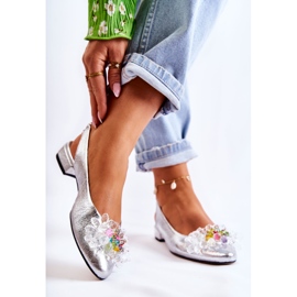 PA2 Bailarinas de couro de salto alto com ornamento de prata Elena 2