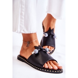 Vinceza Chinelos femininos clássicos com laço preto Cassia 1