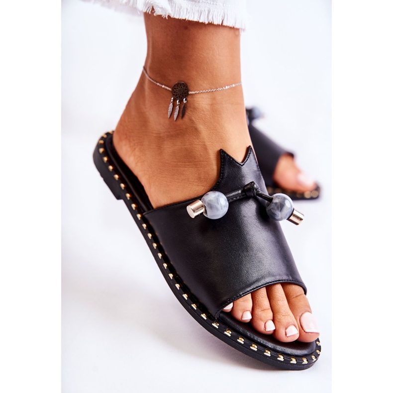 Vinceza Chinelos femininos clássicos com laço preto Cassia 2