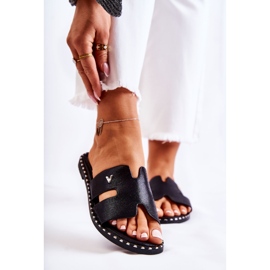 Vinceza Chinelos femininos da moda com emblema Miquel preto 1