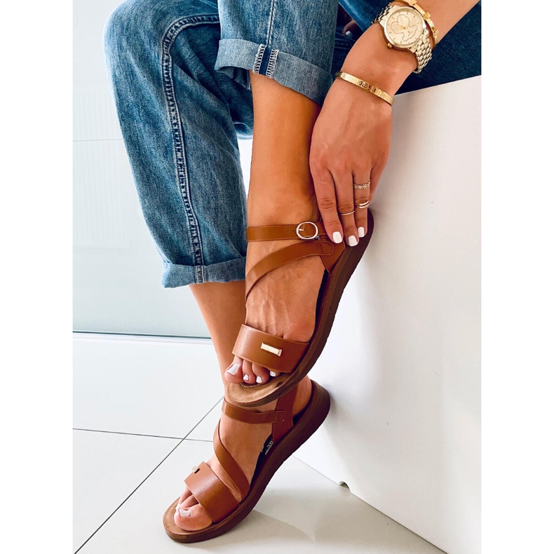 Sandálias femininas Leaf Camel castanho 2