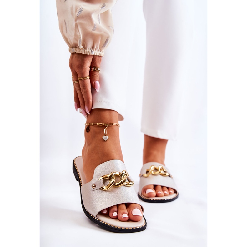 S.Barski Chinelos da moda com uma corrente em um salto fino dourado 1