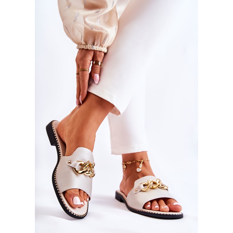 S.Barski Chinelos da moda com uma corrente em um salto fino dourado 2