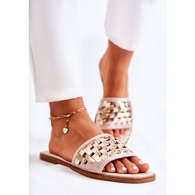 S.Barski Chinelos femininos de couro com salto liso bege Hollis 2