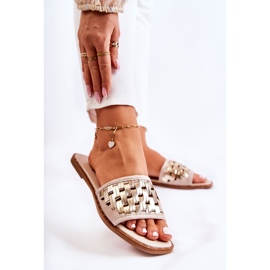 S.Barski Chinelos femininos de couro com salto liso bege Hollis 1