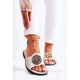 S.Barski Chinelos femininos de couro com decoração dourada Colene dourado 1