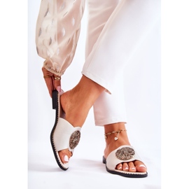 S.Barski Chinelos femininos de couro com decoração dourada Colene dourado 2