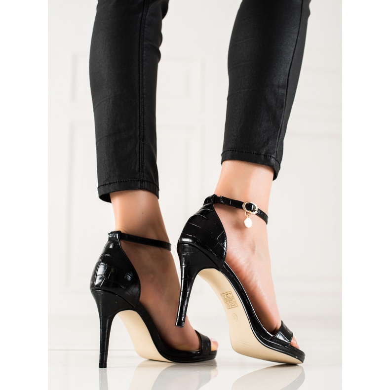 Goodin Sandálias pretas elegantes de salto alto preto 1