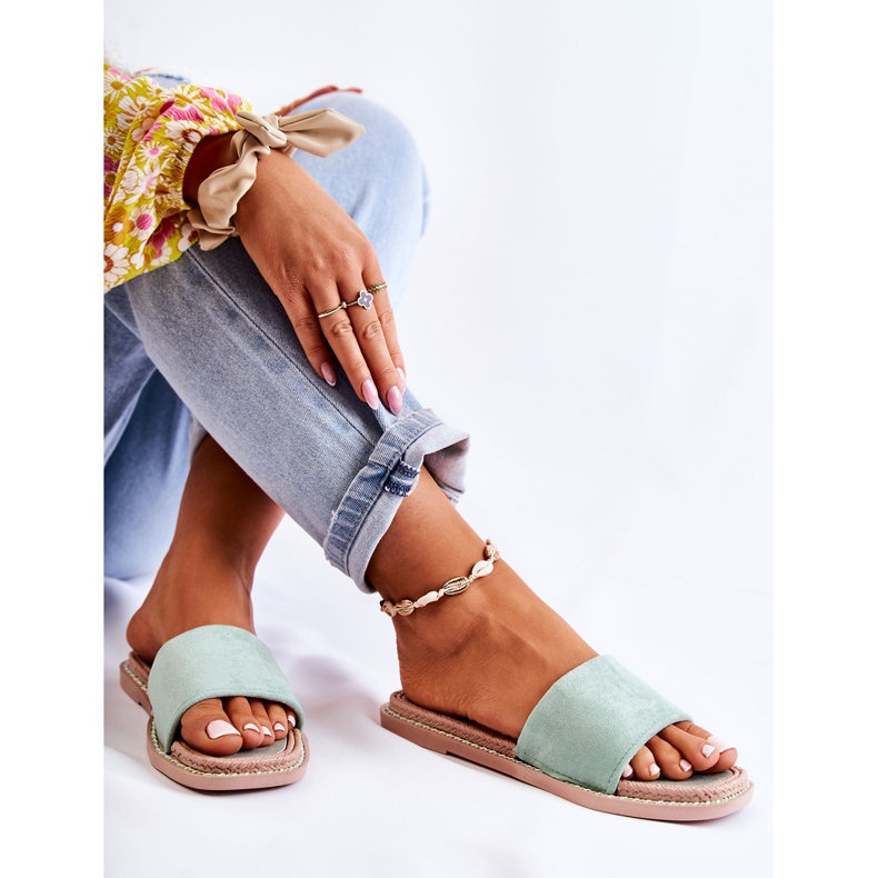 FJ1 Chinelos femininos de camurça verde pôr do sol 2