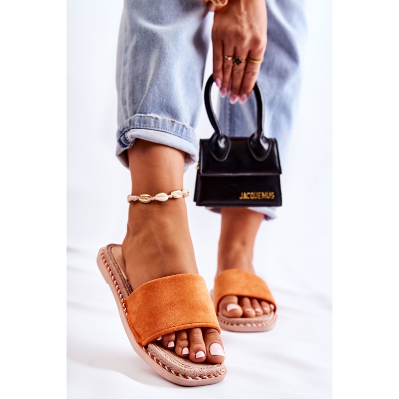 FJ1 Chinelos femininos de camurça laranja Sunset 1