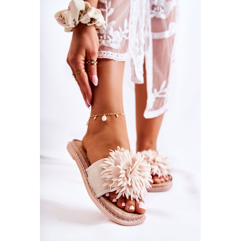 FJ1 Chinelos femininos de camurça com decoração bege Giorgia 2