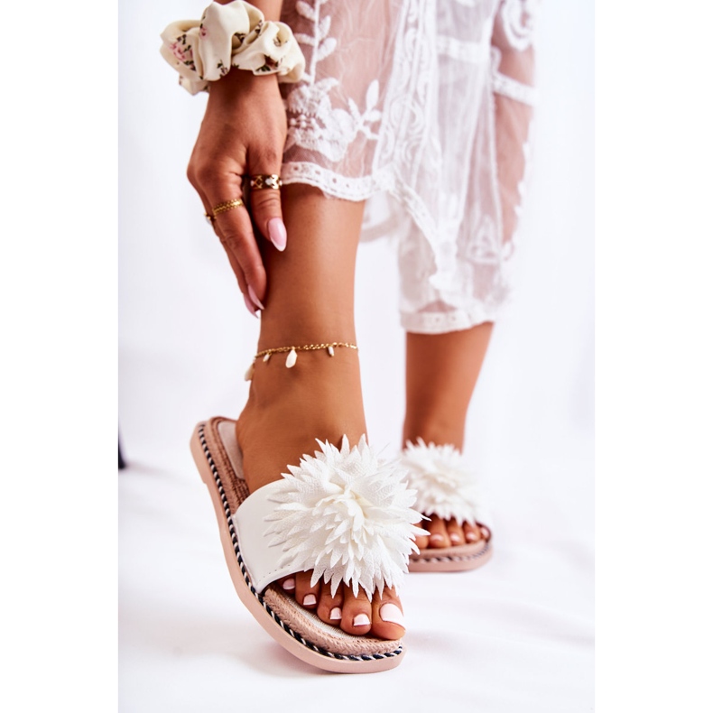 FJ1 Chinelos femininos de camurça com decoração branca Giorgia branco 2