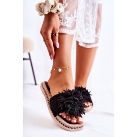 FJ1 Chinelos femininos de camurça com decoração preta Giorgia preto 2