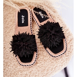 FJ1 Chinelos femininos de camurça com decoração preta Giorgia preto 1