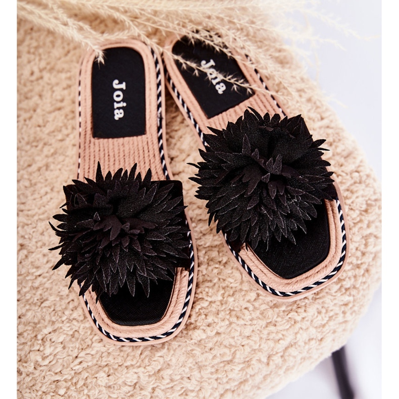 FJ1 Chinelos femininos de camurça com decoração preta Giorgia preto 1