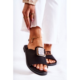 FJ1 Chinelos femininos com elemento decorativo preto Leonia 2