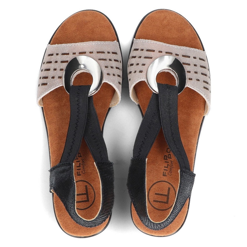 Filippo DS2308/22 Bk Go sandálias de couro com aberturas, preto e dourado 5