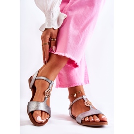 S.Barski Sandálias femininas leves com fivela Carida prata escura 2