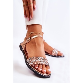 PS1 Sandálias femininas de salto plano com tachas Rose Gold Francesca rosa dourado 1