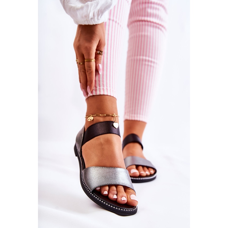 S.Barski Sandálias clássicas com tachas prata escura Shelly preto 1