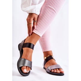 S.Barski Sandálias clássicas com tachas prata escura Shelly preto 2