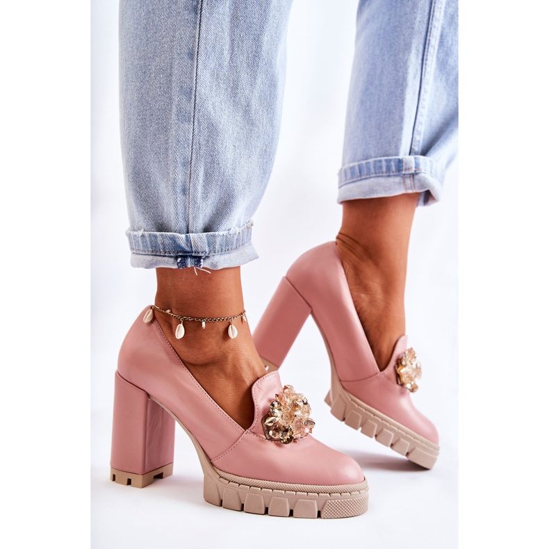 PA2 Bombas elegantes com ornamentais lisos rosa-bege Caterine 2