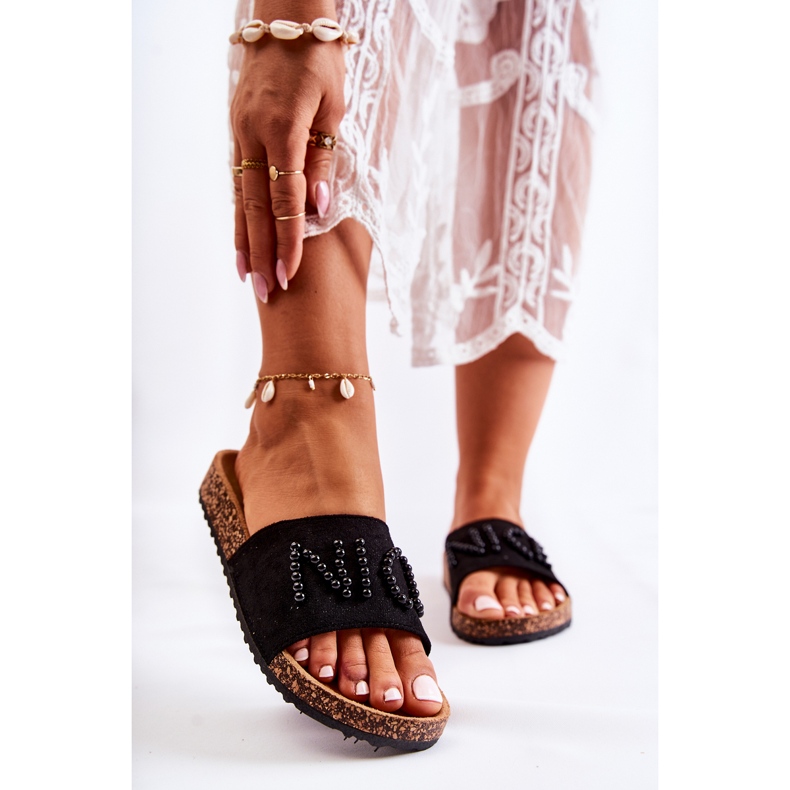 PE1 Chinelos de camurça clássicos com vayana preto frisado 1