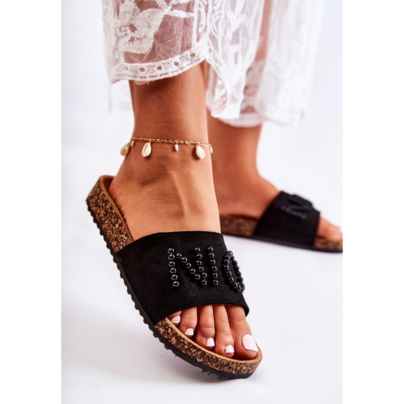 PE1 Chinelos de camurça clássicos com vayana preto frisado 2