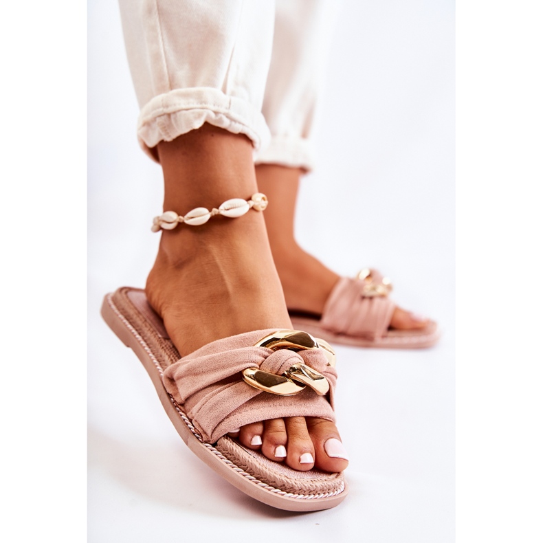 FK1 Chinelos de camurça com corrente decorativa Pink Louie rosa 2