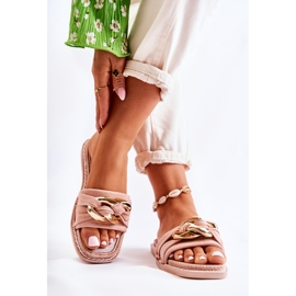 FK1 Chinelos de camurça com corrente decorativa Pink Louie rosa 1