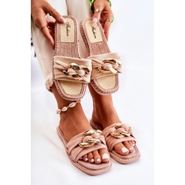 FK1 Chinelos de camurça com corrente decorativa Bege Louie 2