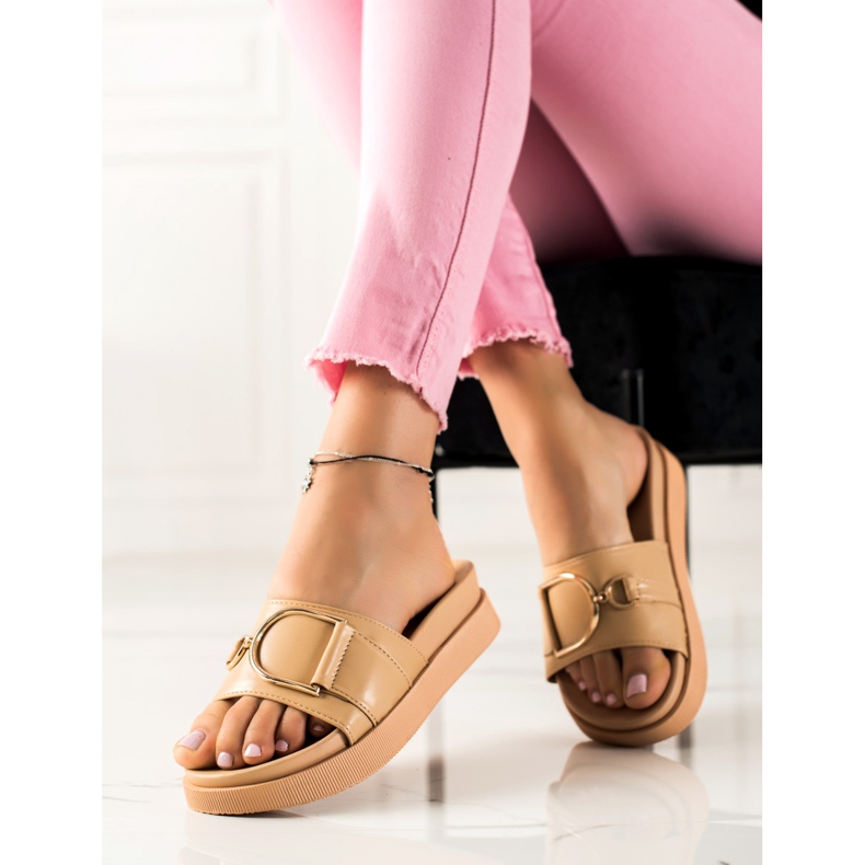 MIKA Chinelos bege elegantes marrom 1